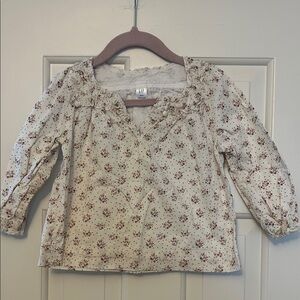 GAP Kids Cream and Brown Floral Blouse